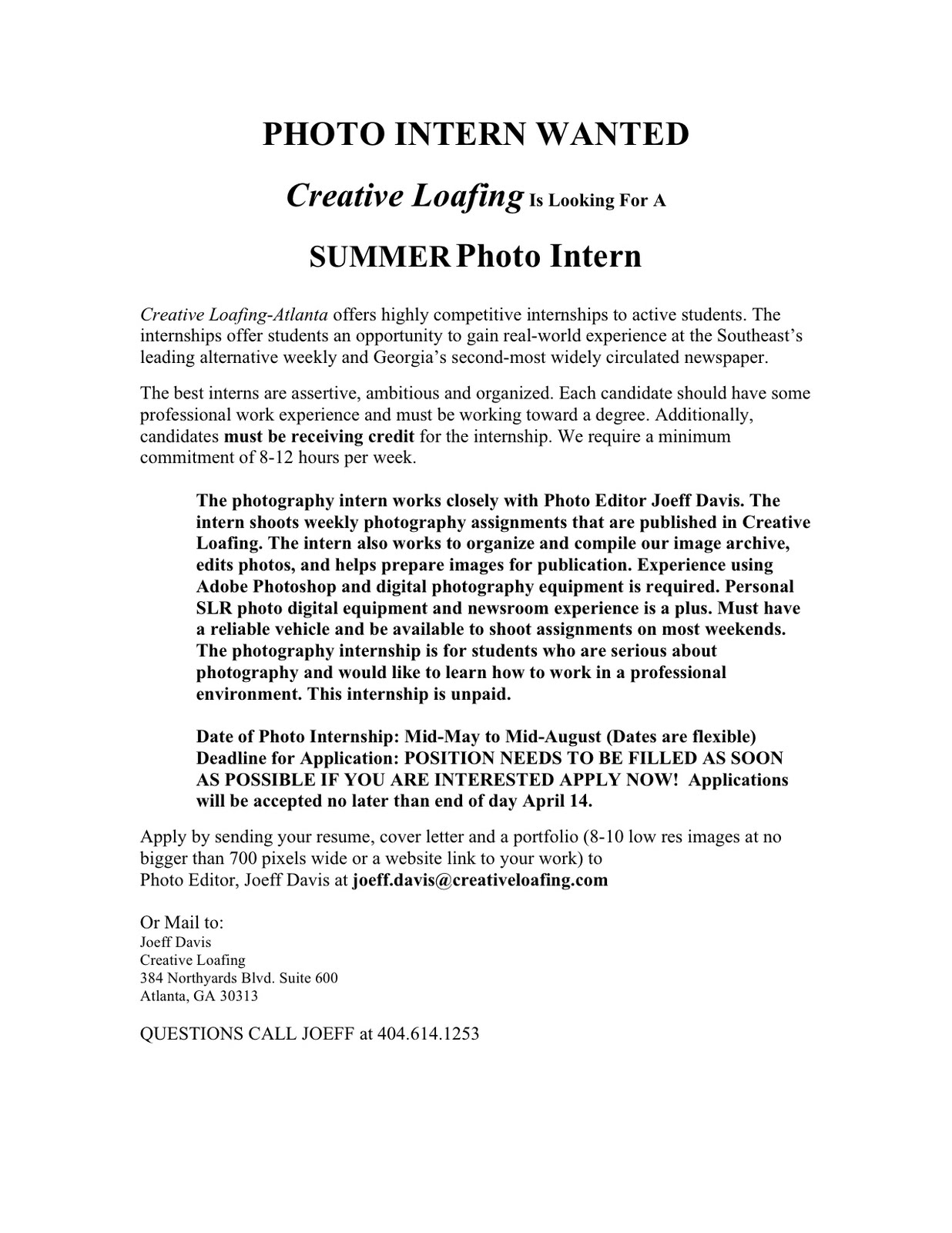 Cover letter for internships